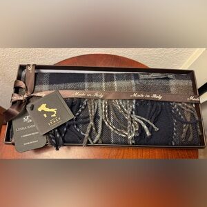 Cashmere Blend Scarf - Dark Blue and Gray